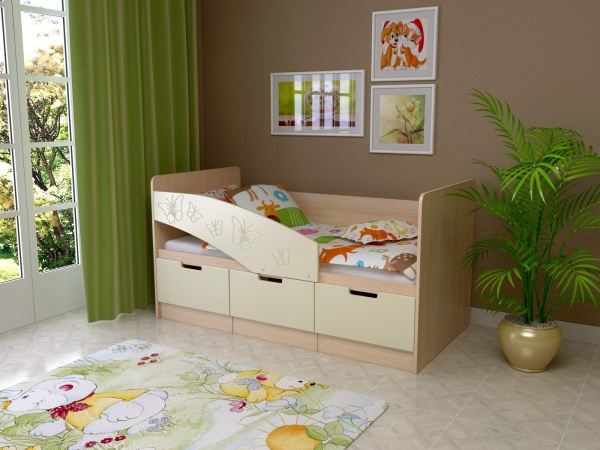 Детская Кровать "Ириска-8" МДФ Бабочки (Ш-850 x В-850 x Д-1630/1830 мм)/Разные Цвета